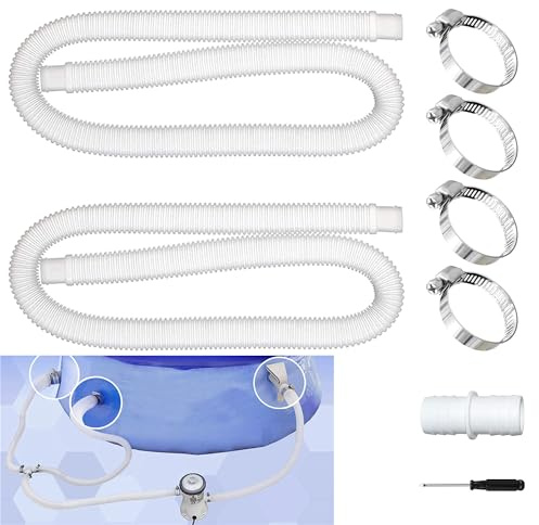 2 Piezas Manguera de Bomba Para Piscina 32mm Con 4 Abrazaderas de Metal - Manguera de Filtro de Repuesto (Blanco)