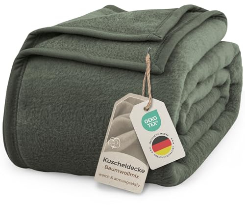 LAYNENBURG Premium Baumwolldecke 220x240 cm - Oeko-TEX 100 - Baumwollmix Kuscheldecke - Decke als Wohndecke, Sofa-Decke & Couchdecke - Wolldecke kuschelig-warm aus Baumwolle (dunkelgrün)