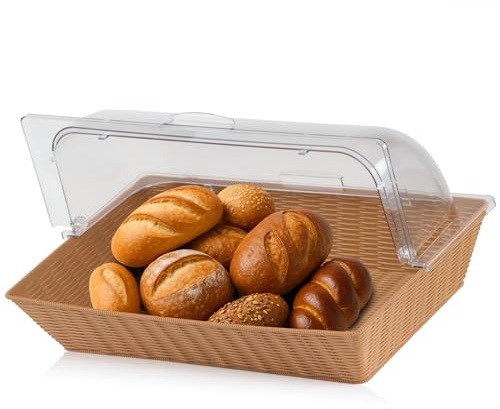 Måltid rottingbrödkorg med lock | 54 x 36 x 26 cm | rektangulär | brödlåda med visningsfönster, brödlåda plast, buffévitrinskåp, bakplåtstillbehör, brödlåda med rulllock