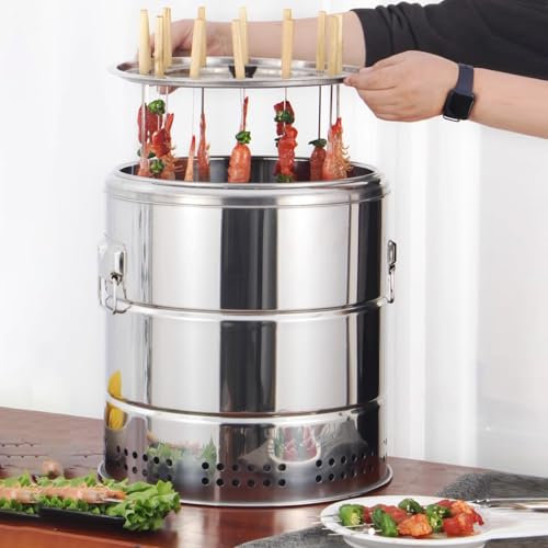WPWSDWMX Smokertonne Grilltonne Holzkohle-Fassgrill, Hängegrill aus Edelstahl, Doppellagige Wärmedämmung, 360°-Rundum-Grillofen