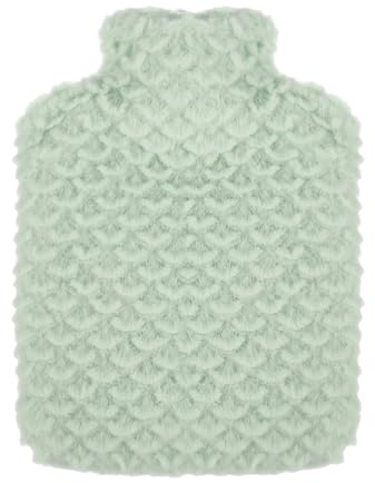 Mermaid Style Hot Water Bottle, 500ml Small Hot Water Bottle with Cover Hand Warmer with Soft Premium Faux Fur Cover 2-in-1 Bottles for Cold & Hots Compress Bag for Women Seniors(Green)