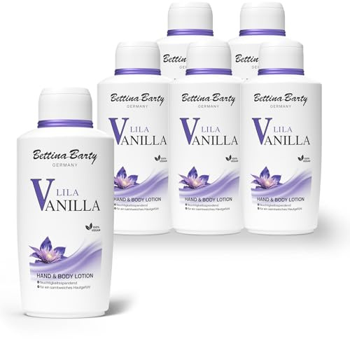 Bettina Barty Lila Vanilla Hand & Body Lotion 6 x 500 ml – Feuchtigkeitspflege mit pudrig-blumigem Vanilleduft für Haut & Hände – Mit schnell einziehender Formel