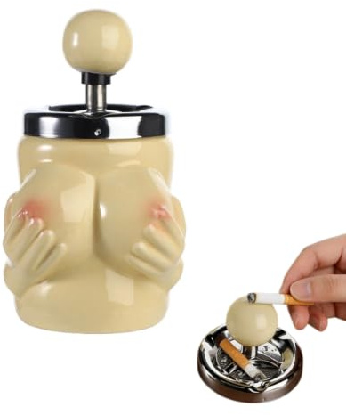 Cendrier Original en Forme de Corps Féminin Cendrier Sexy Coupe-Vent avec Bouton Poussoir pour Maison Bureau Cadeau Homme Père Mari, Beige