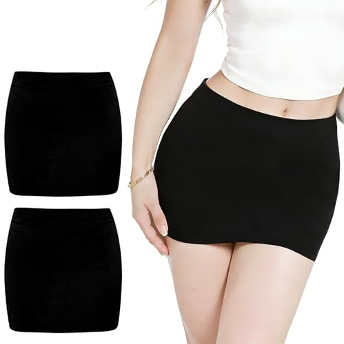 Eniyou 2 PCS Minigonna Nera Aderente Donna, Mini Gonna Nera Aderente, Black Mini Skirt Gonna Donna Corta Adatto per Appuntamenti, Lavoro e Abbigliamento Quotidiano