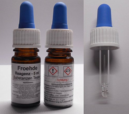 Prueba rápida para drogas y sustancias, con escala de colores, reactivo Froehde 5 ml, prueba 72 sustancias y drogas, para aprox. 30 aplicaciones