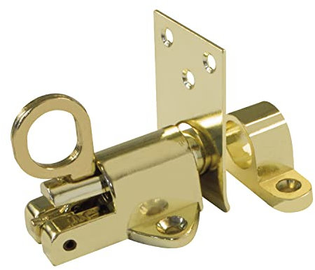 Amig - Pasador de Sobreponer para Ventanas Mod.950 - Pestillo de Perno Apto para Cierre Horizontal o Vertical - De Zamak con Acabado Latonado - Medidas: 43 x 52 mm - Incluye Tirafondos