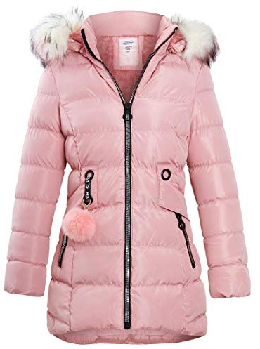 SS7 Girls Padded Coat Showerproof Parka, Faux Fur, Age 3 to 16, Black