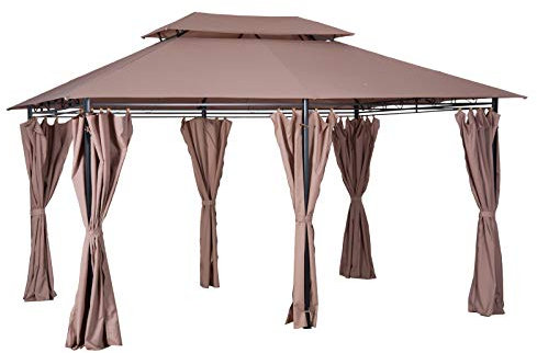 Outsunny Tonnelle Barnum pavillon de Jardin Style Colonial Double Toit Toiles latérales Amovibles 3L x 4l x 2,8H m Chocolat