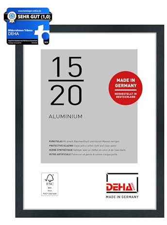 DEHA Design marco de fotos, 15 x 20 cm, Aluminio, Negro mate, Marco de fotospara colocaren formato vertical y apaisado, vidrio sintético irrompible, Tribeca