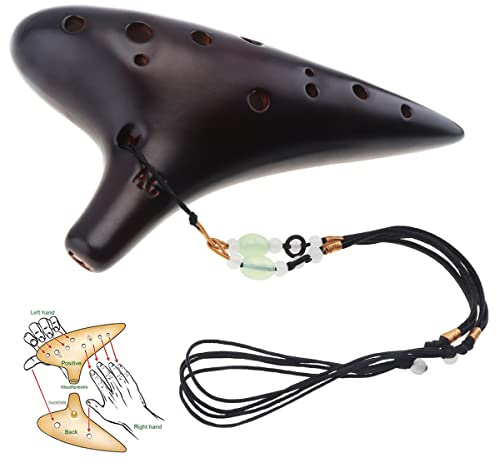 MuzcYM 12 Holes Alto ToneC Ocarina Flute Ceramic Musical Instruments Professional Smoked Burn