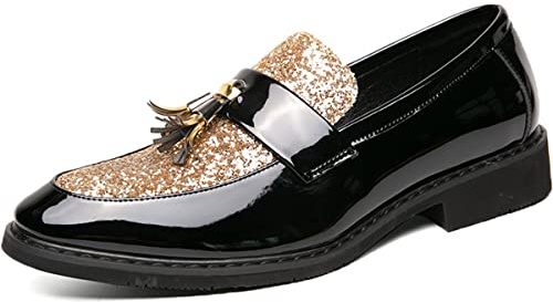 Zaylee Mocasines Hombres Zapatos Boda Zapatos de Noche Zapatos de Cuero Elegantes Zapatos de Negocios, Oro EU45