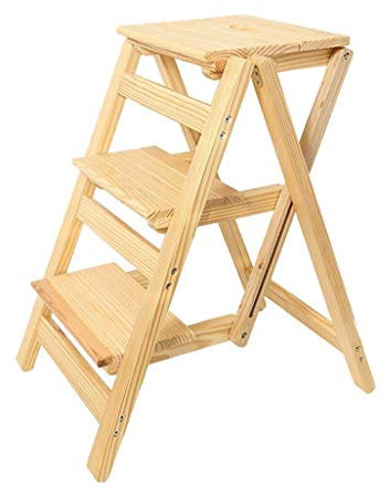 Fällbar stol Pall/stege med 3 gångjärn, hushållspall i trä, halkfri säkerhet Hög pall Trädgårdsredskap Höjd 66cm Tung last Max. 150 kg (storlek: trä)