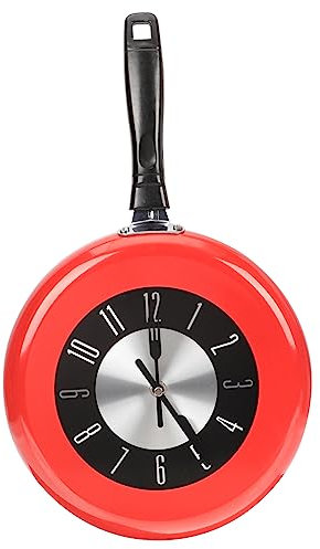 Homoyoyo elektrische Bratpfanne Küchenthema-Wanduhr Bürodekoration Ornament Vintage-Dekor Bratpfanne Wanduhr stille Sweep-Uhr Mode schmücken Anhänger Dekorationen 3D Rostfreier Stahl