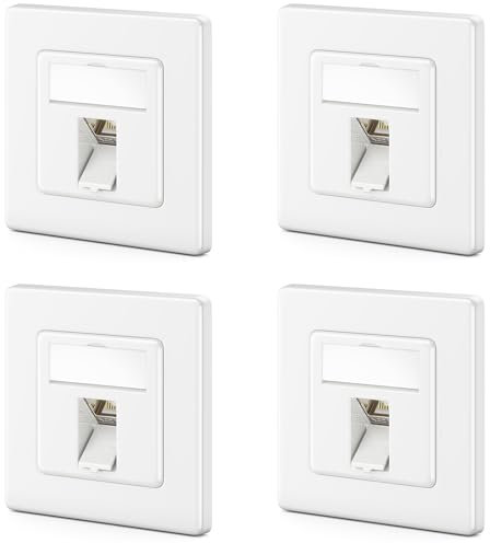 deleyCON 4x CAT7 Netzwerkdose 1 Port - 10 Gigabit – Unterputzdose Ethernet LAN Dose Anschlussdose Datendose Geschirmt + 4x CAT 7 Keystone RJ45 DSL Netzwerk Patchkabel Verlegekabel - Weiß