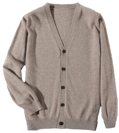 Cardigan in Cashmere da Uomo, Maglione Lavorato a Maglia, Primavera Autunno, Tinta Unita, Scollo a V, Casual, Giubbotto, Top, Khaki9, L