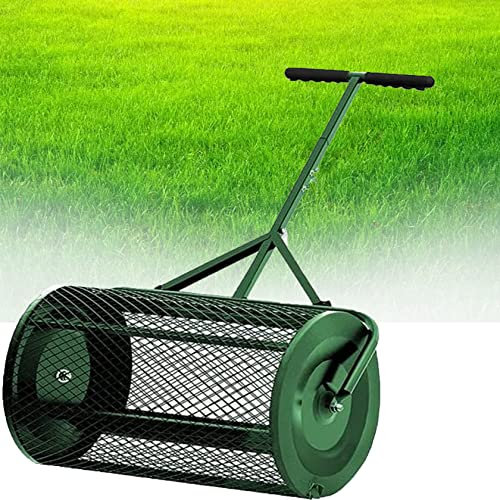 OSBELE Esparcidor de abono de 24 Pulgadas, esparcidor de turba Duradero, para Fertilizante, estiércol, Suelo, Hierba, Semillas, turba, Rodillo Duradero con Recubrimiento en Polvo para jardín, céspe