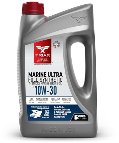 TRIAX Marine Ultra 10W-30 Full Synthetic 4-Stroke Engine Oil | For Applications Requiring FC-W, API SM & JASO MA | All Inboard, Outboards, Personal Watercraft & Supercharged Marine Engines (5 Quart)