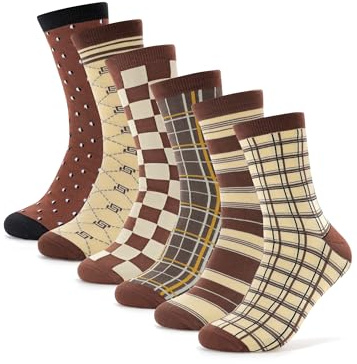Forony Men's Dress Socks Combed Cotton Anti Odor Quick Dry Moisture Wikcing Size 8-13 Crew Length Brown