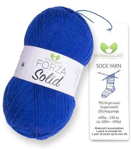 MeriWoolArt® Filato Calza 4 Fili – Gomitolo da 100g in Lana Merino per Maglia e Uncinetto, 75% Lana Vergine (Superwash), 25% Poliammide, 420m – Ideale per Calze da Uomo e Donna, Maglioni e Cardigan