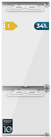 Cecotec Frigorífico Combi Integrable 341 L Bolero CoolMarket Combi BI-D FLW 341, Clase E, Total NoFrost, Full LED Wall, Fresh Zone Plus, Compresor Inverter Plus, Fast Cooling & Freezing, 193,7x69cm.