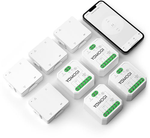 YOMOGI Modulo Tapparella WiFi con Telecomando RF Connesso, Interruttore Intelligente per Tende e Persiane, Compatibile con Alexa e Google Home, Controllo Remoto, Comando Vocale, Timer (4 Pack)