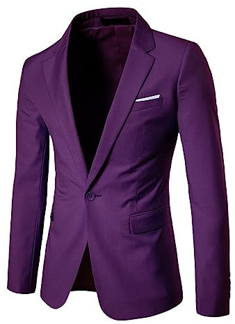 Blazer casual con botones para hombre, chaqueta de vestir de un solo botón, chaqueta de traje de color sólido, blazer ajustado para hombre, chaqueta de negocios para exteriores, Morado (, 3XL