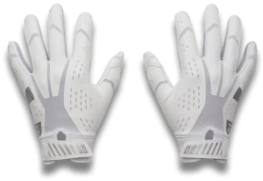 Under Armour Boys' Youth Blur Football Gloves, (100) White/White/Metallic Silver, Youth Large