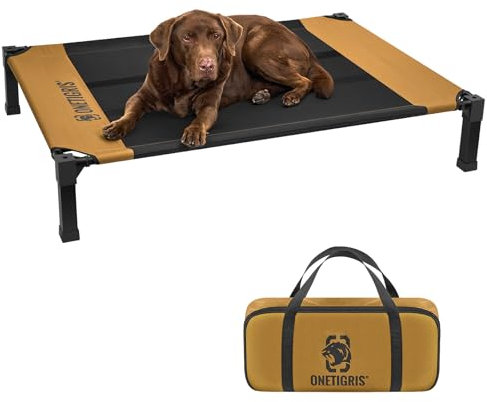 OneTigris Hundeliege, Erhöhtes Hundebett 130x91 cm Höhe 23cm, Einfache Montage Atmungsaktiv Dauerhaft Einfach zu Reinigen Haustier Bett Geeignet für Innen, Hof, Außen - Braun L