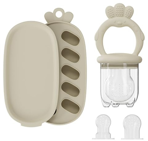 Baby Food Fruit Feeder, Breastmilk Baby Popsicle Molds, Silicone Teether Freezer Tray Food Feeder Pacifier for Teething Relief (Yellow)