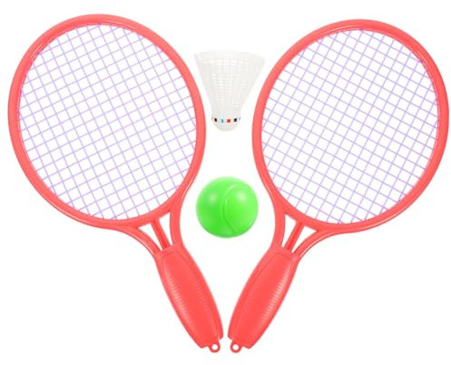 MUELODSIC Raqueta De Tenis para Niños 36 Cm Roja Juego 2 Unidades con Pelota y Bádminton Juguete Deportivo De Exterior para Playa y Actividades Recreativas Familiares