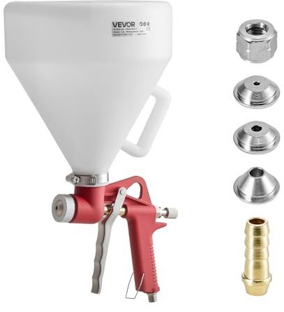 VEVOR Pistolet Pulvérisateur à Peinture de Texture Pneumatique Trémie 4,5 L, 3 Buses 3,5 mm 6 mm 8 mm, Pistolet Professionnel à Peinture Air Comprimé pour Textures Pop-Corn, Knockdown, Peau d'orange