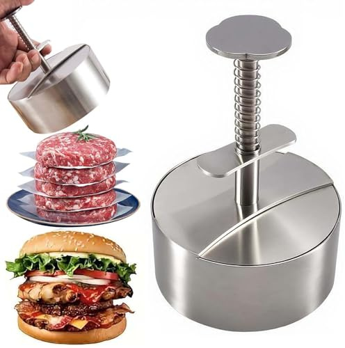 CHARMNAIL Pressa per Burger & Smash Burger Press in Acciaio Inox, qualità Alimentare 304, Pressa Regolabile e Antiaderente, Anche Come Padellino per Casa, Campeggio e Barbecue