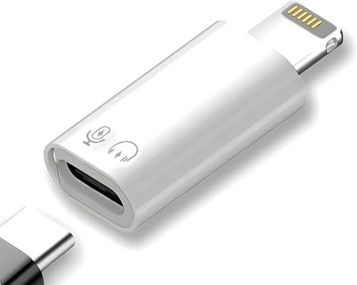 USB C to Compatible Lightning Adapter Audio & MIC – Type C Female to Compatible Lightning Male Converter for Earphones, Charging, and OTG Function, For iPhone 14/13/12/11 Pro Max, iPad, iPod, AirPods