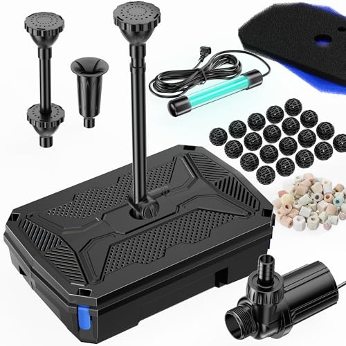 POPOSOAP Kit de filtro de estanque con bomba de fuente, varios materiales de filtro, para estanques exteriores, acuarios, piscinas, jardines, juegos de agua