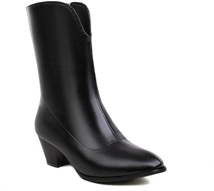 Genérico Botines Western Mujer Punta Puntiaguda Tacón Bajo Grueso Cremallera Lateral Cómodas Antideslizantes Resistentes Modernos para Diario Fiesta Streetwear,Negro,42 EU