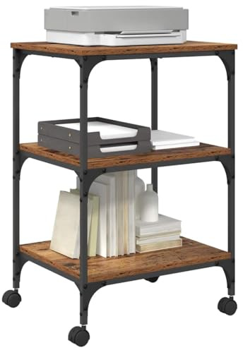 vidaXL Soporte para Impresora Madera Vieja 50 x 41 x 75 cm, Carro de Oficina Ajustable, estación de Trabajo móvil con Ruedas, Gran Espacio para impresoras y más