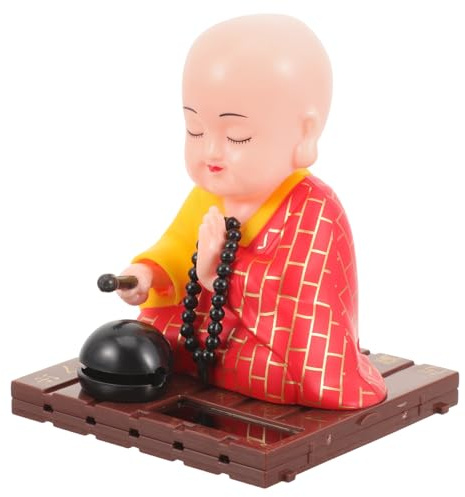 BESTOMZ Figura de Monje Cabezón Solar Pequeña para Salpicadero de Coche, Estatua Móvil Cabeza Que Asiente, Decoración Creativa para Escritorio y Coche, Juguete Coleccionable Cabezón