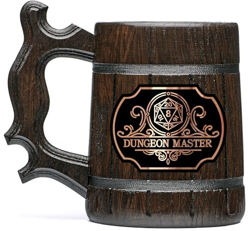 WoodwithMood Dungeon Master Beer Mug, Oak Wood, Stein, 22 oz