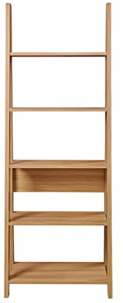 Timber Art Design UK Riva 5 Tier Bookcase Open Ladder Shelf Retro Contemporary Organizer Display Shelving Unit for Modern Living Room, Office Space Scandinavian, Oak - W64cm x H175.4cm x D36.7cm