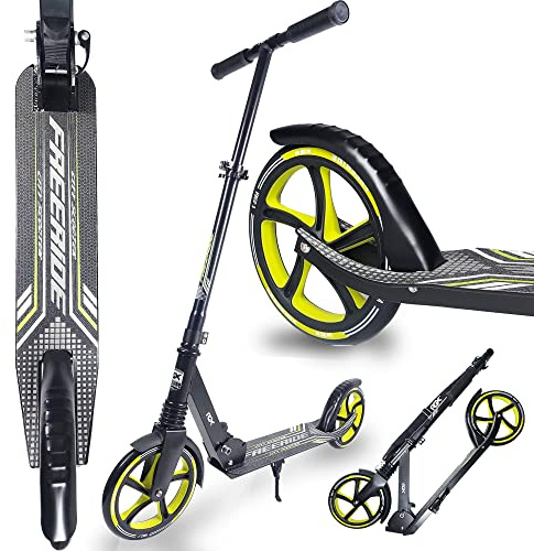 WeLLIFE Freeride RGX Tretroller, große Räder 200 mm mit Federung vorne, Tretroller für Erwachsene und Kinder, City-Scooter, zusammenklappbar