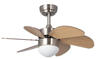 TECHBREY - Deckenventilator Orion Effetto legno | Lautloser DC-Motor | 15W LED integriert | 6 Geschwindigkeiten & Fernbedienung | Air-Dual-Technologie Sommer/Winter, Silber, Glas