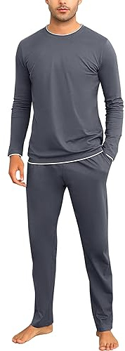 Aseniza Pijamas Hombre Invierno de Manga Larga de Algodón Pantalon Pijama Hombre Conjunto de Pijama de Hombre 2 Pieza(466-Gris Azul Oscuro,S)