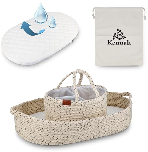 Kenuak® Wickelauflage, Baby Wickelkorb, Reise-Wickelunterlage, Moseskorb, Wickelaufsatz, Wickeltischauflage für Kommode, Babyzimmer Dekoration, Schaumstoffmatratze + wasserabweisender Bezug
