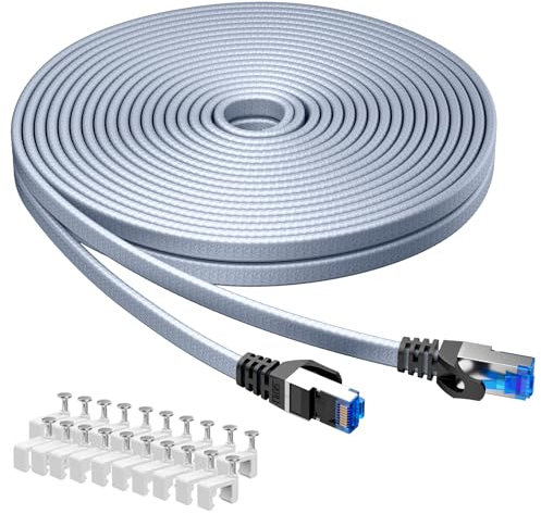 BUSOHE Cat 8 LAN Kabel 20Meter, 40Gbps 2000MHz Ethernet Kabel Netzwerkkabel, Flach Hochgeschwindigkeits Gigabit RJ45 Patchkabel, Geflochtener Internetkabel Kompatibel mit PC, Router, Modem