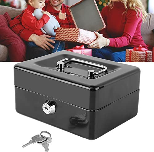 Topyond Caja De Efectivo De Metal con Cerradura, Caja De Seguridad Ignífuga, Pequeña Caja De Almacenamiento De Metal con 2 Llaves para Dinero, Documentos, Hogar Y Coche