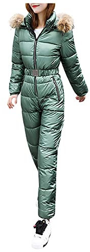 Skiddräkt för damer i ett stycke – skidoverall för damer – vinter, utomhus, vattentät snöoverall, snowboardjacka, långa täckkläder, skidoverall, skiddräkter, vattentät overall, lång overall, Grön, M
