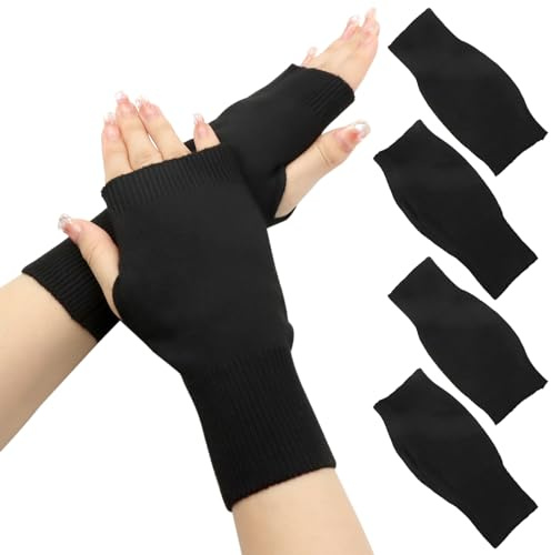 Scettar 2 Pcs Cashmere Fingerless Gloves, Super Soft Angora Wool Thumb Hole Half Fingerless Wrist Warmers Christmas Gifts for Girls Ladies
