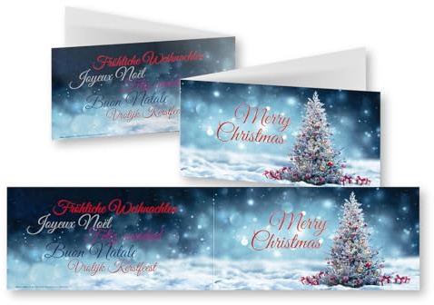Edition Colibri 10 cartes de Noël nostalgiques en set avec enveloppes: format déplié 42 x 10,5 cm (XL panorama), Grandes cartes pliées avec sapin de Noël dans la neige, multilingue (11163)