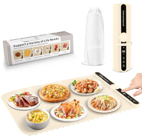 Plaque chauffante électrique pour aliments, avec 9 températures, 6 réglages de minuterie, plaque chauffante portable et pliable, plaque chauffante en silicone pour garder les aliments au chaud,