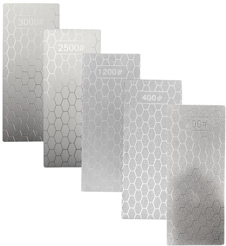 5 Pierres à Aiguiser Pour Couteaux, 200/400/1200/2500/3000 Plaques de Rodage en Diamant pour Couteaux, Haches, Hachettes, Lames de Tondeuse à Gazon, Boucles et Ciseaux à Bois